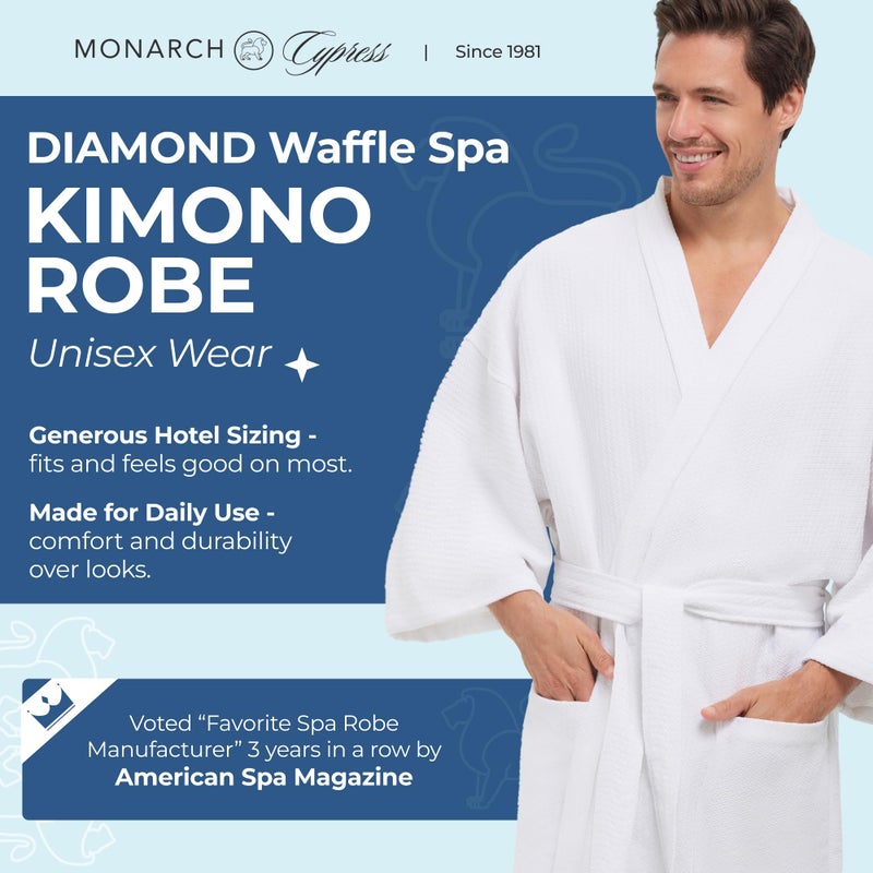 MONARCH Diamond Waffle Spa Kimono Robe for Men or Women â€“ Soft Lightweight Textured Fabric with Classic Kimono Design, Generously Sized Hotel & Spa Robe with Pockets â€“ Machine Washable - Image 2